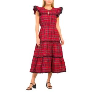 NWT Sail to Sable Red Tartan Plaid Cottagecore RicRac Tier Holiday Midi Dress XL